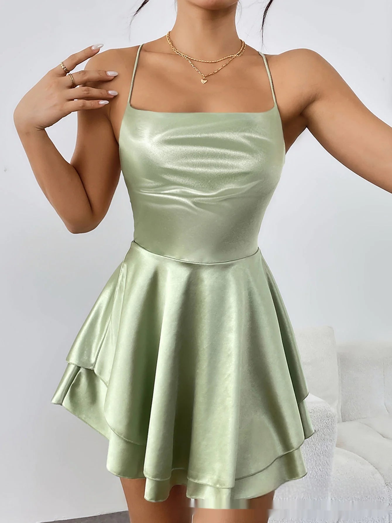 Backless Drawstring Pleated Mini Dress