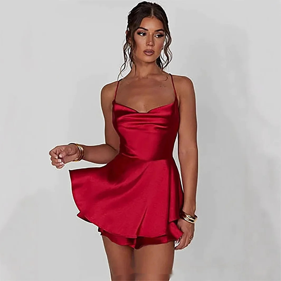 Backless Drawstring Pleated Mini Dress