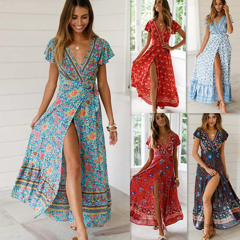 Vacation Floral Print Maxi Dress