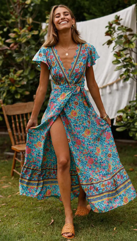 Vacation Floral Print Maxi Dress