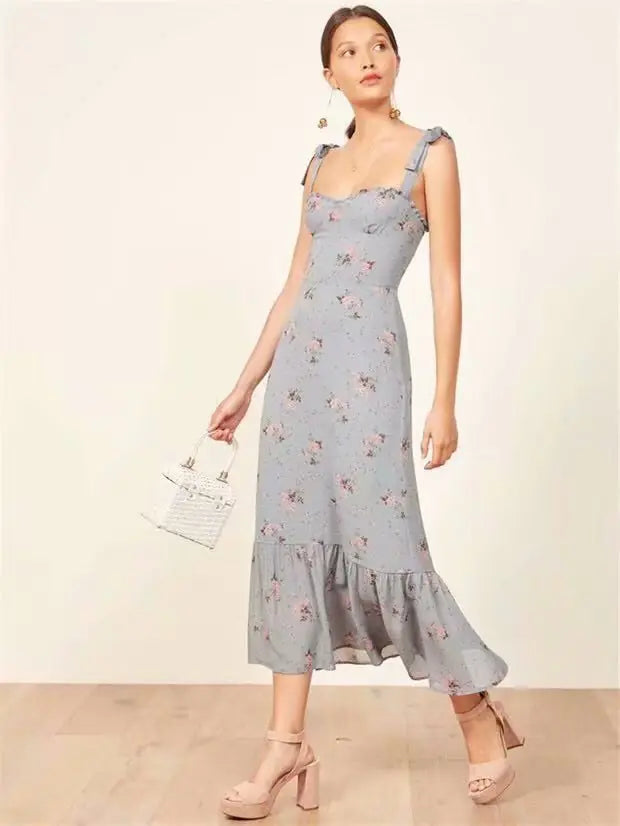 Vintage Floral Chiffon Slip Dress for Summer Beach
