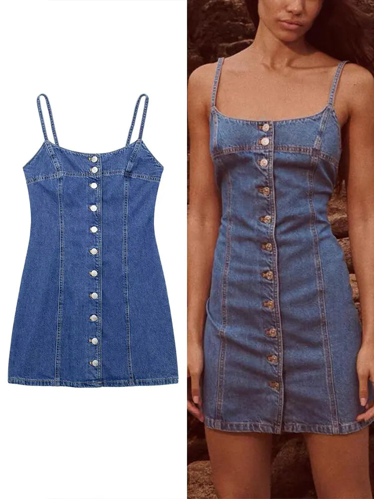 TRAFZA Women's Slim Backless Denim Mini Dress