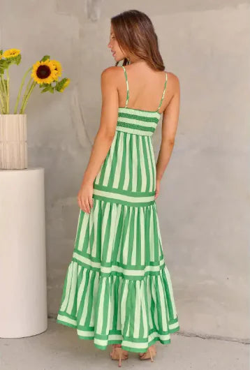 Striped Backless Sling Maxi Dress