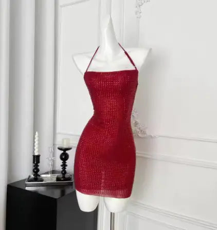 Women's Diamond Halter Neck Bodycon Mini Dress