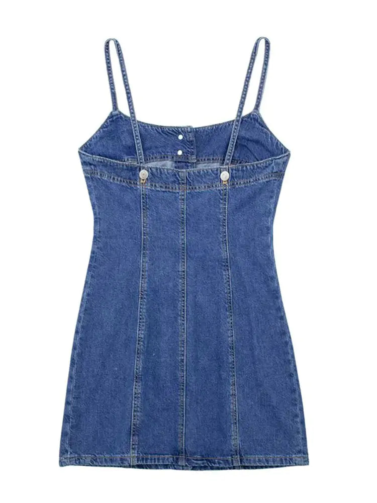 TRAFZA Women's Slim Backless Denim Mini Dress