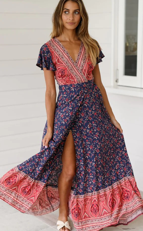 Vacation Floral Print Maxi Dress
