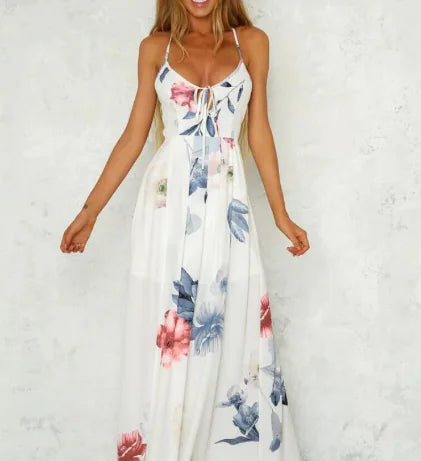 Floral Maxi Dress with Tie for Beach Vacation
