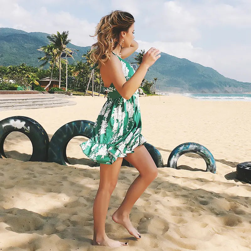 LIVA V-Neck Backless Sleeveless Beach Dress