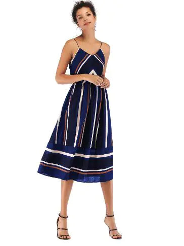 LIVA Striped Beach Dress - Chiffon Spaghetti Strap