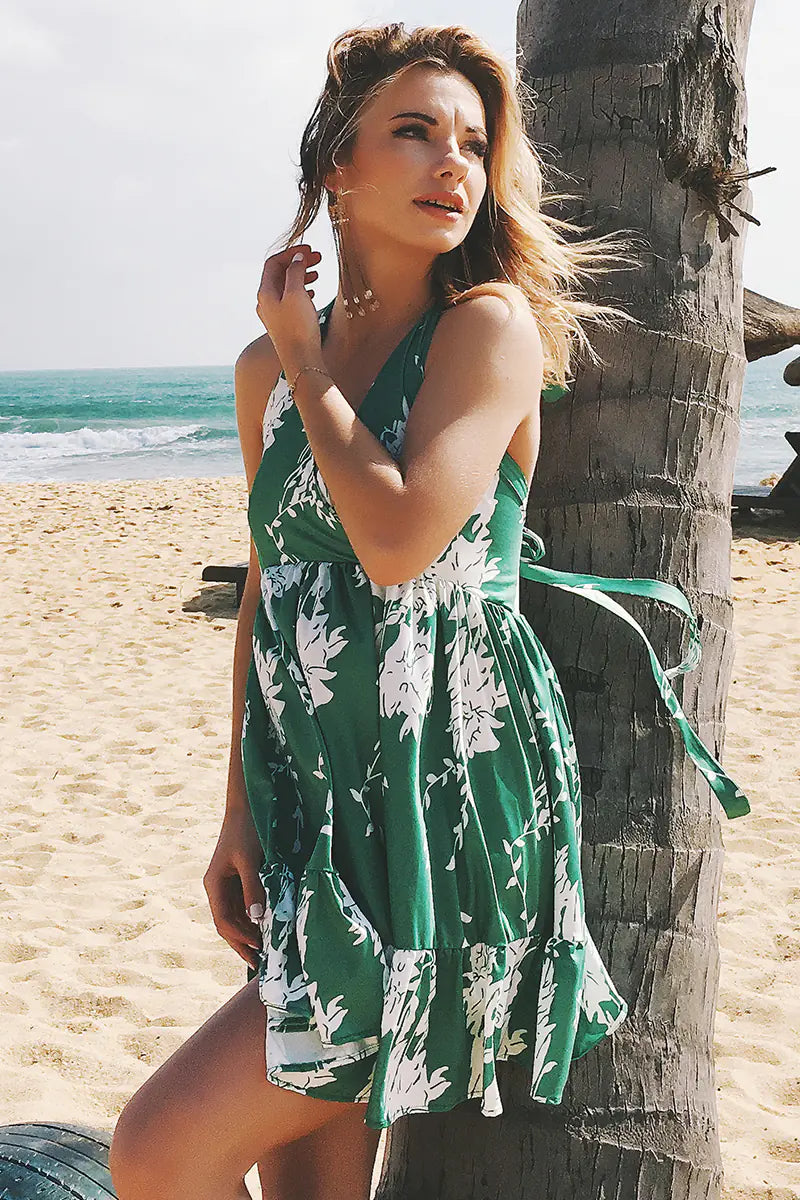 LIVA V-Neck Backless Sleeveless Beach Dress