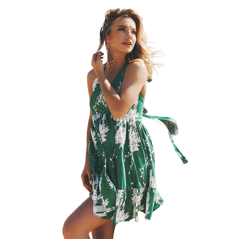 LIVA V-Neck Backless Sleeveless Beach Dress