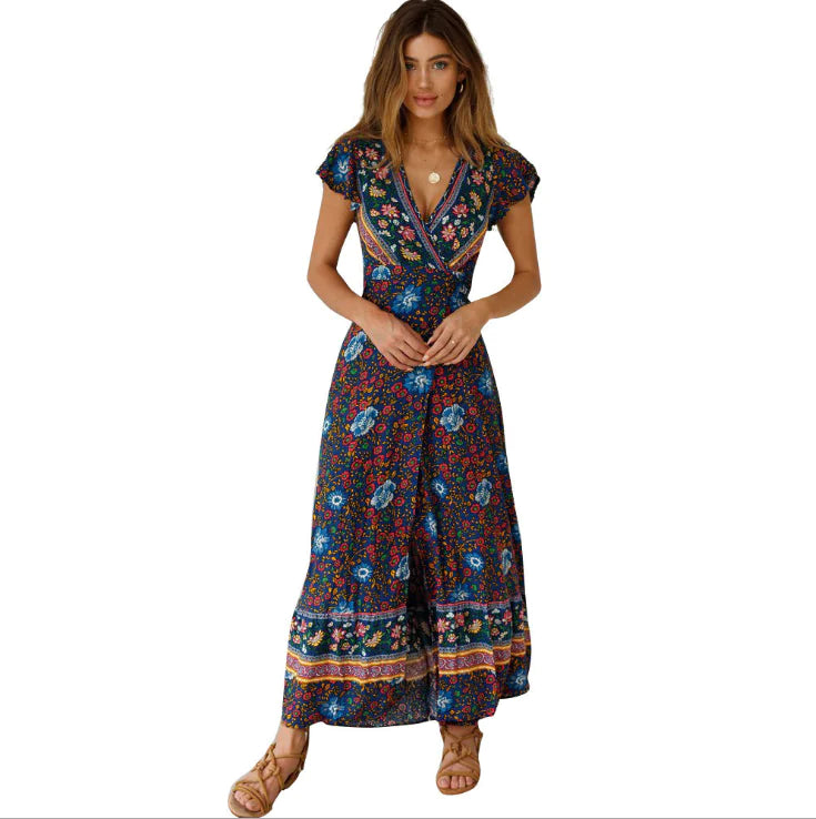 Vacation Floral Print Maxi Dress