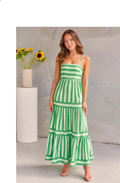 Striped Backless Sling Maxi Dress