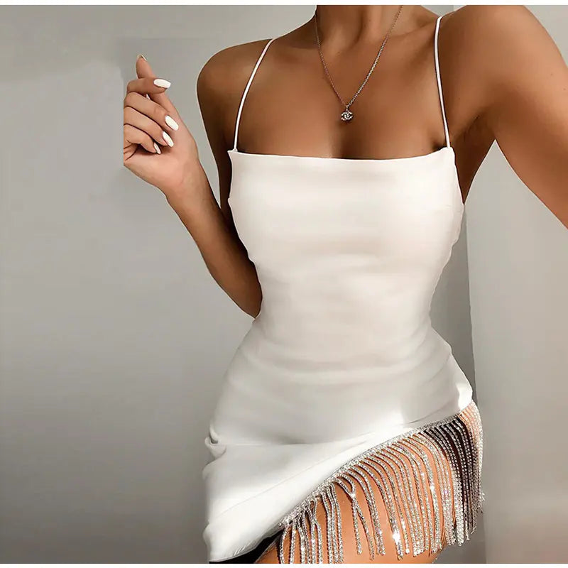 Fringe Party Mini Dress with Rhinestones