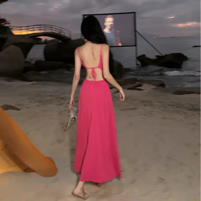 Summer Beach Dress for Women - Backless & Slit Design