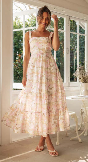Bohemian Floral Print One-Shoulder Beach Dress