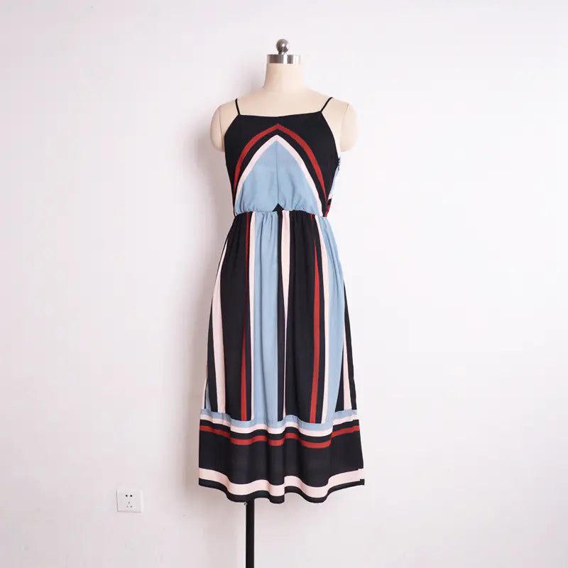 LIVA Striped Beach Dress - Chiffon Spaghetti Strap