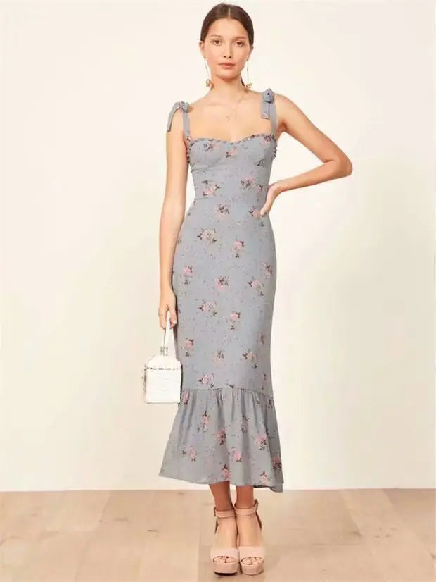 Vintage Floral Chiffon Slip Dress for Summer Beach