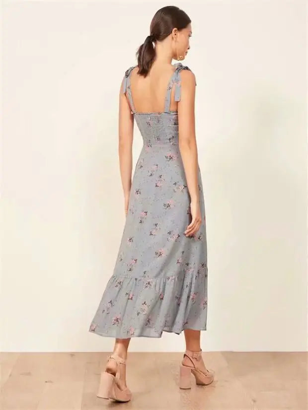 Vintage Floral Chiffon Slip Dress for Summer Beach