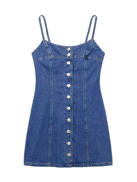 TRAFZA Women's Slim Backless Denim Mini Dress