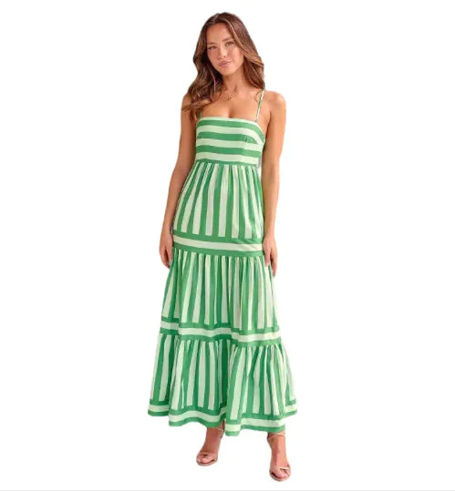 Striped Backless Sling Maxi Dress