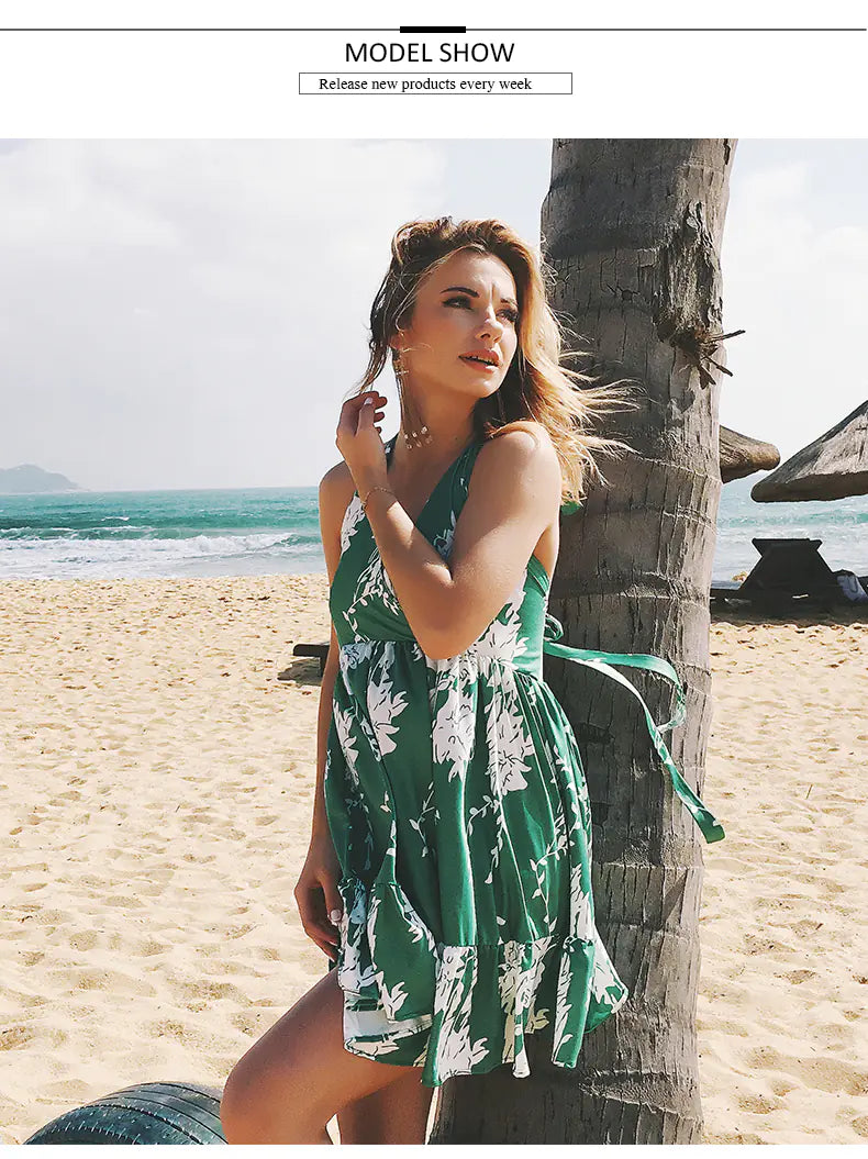 LIVA V-Neck Backless Sleeveless Beach Dress