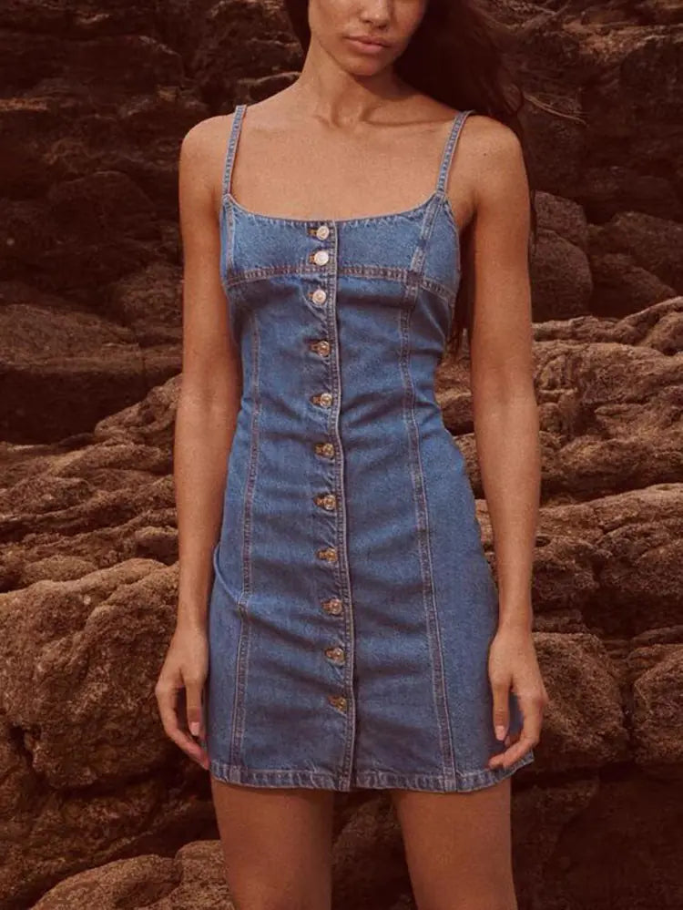 TRAFZA Women's Slim Backless Denim Mini Dress