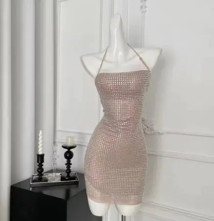 Women's Diamond Halter Neck Bodycon Mini Dress