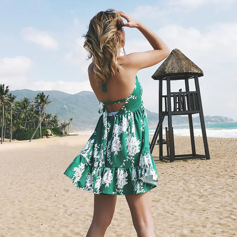 LIVA V-Neck Backless Sleeveless Beach Dress