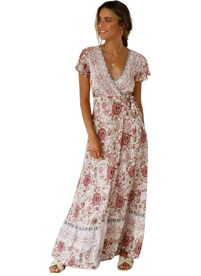 Vacation Floral Print Maxi Dress