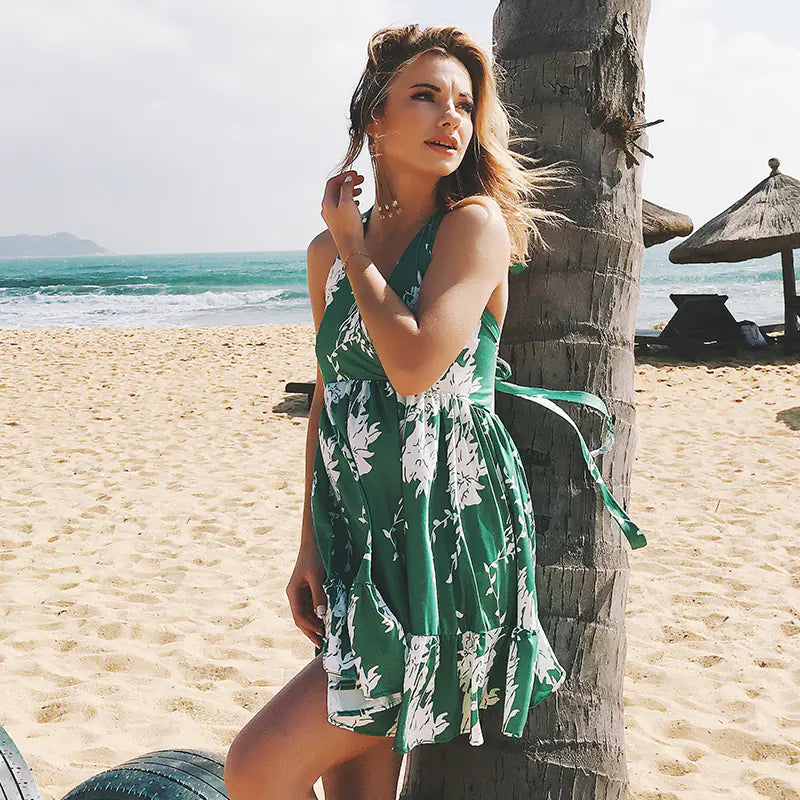 LIVA V-Neck Backless Sleeveless Beach Dress